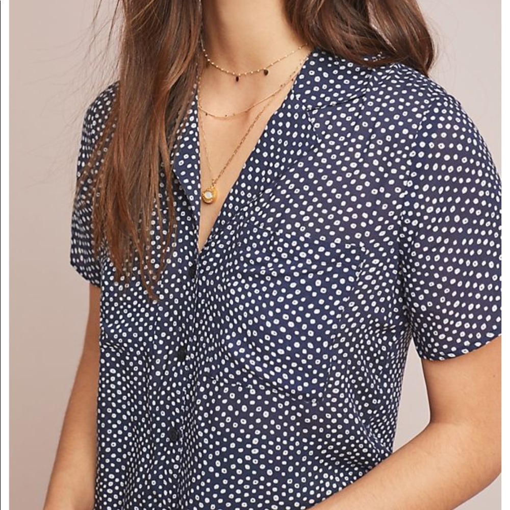 Anthropologie Short Sleeve Button Down Polka Dot